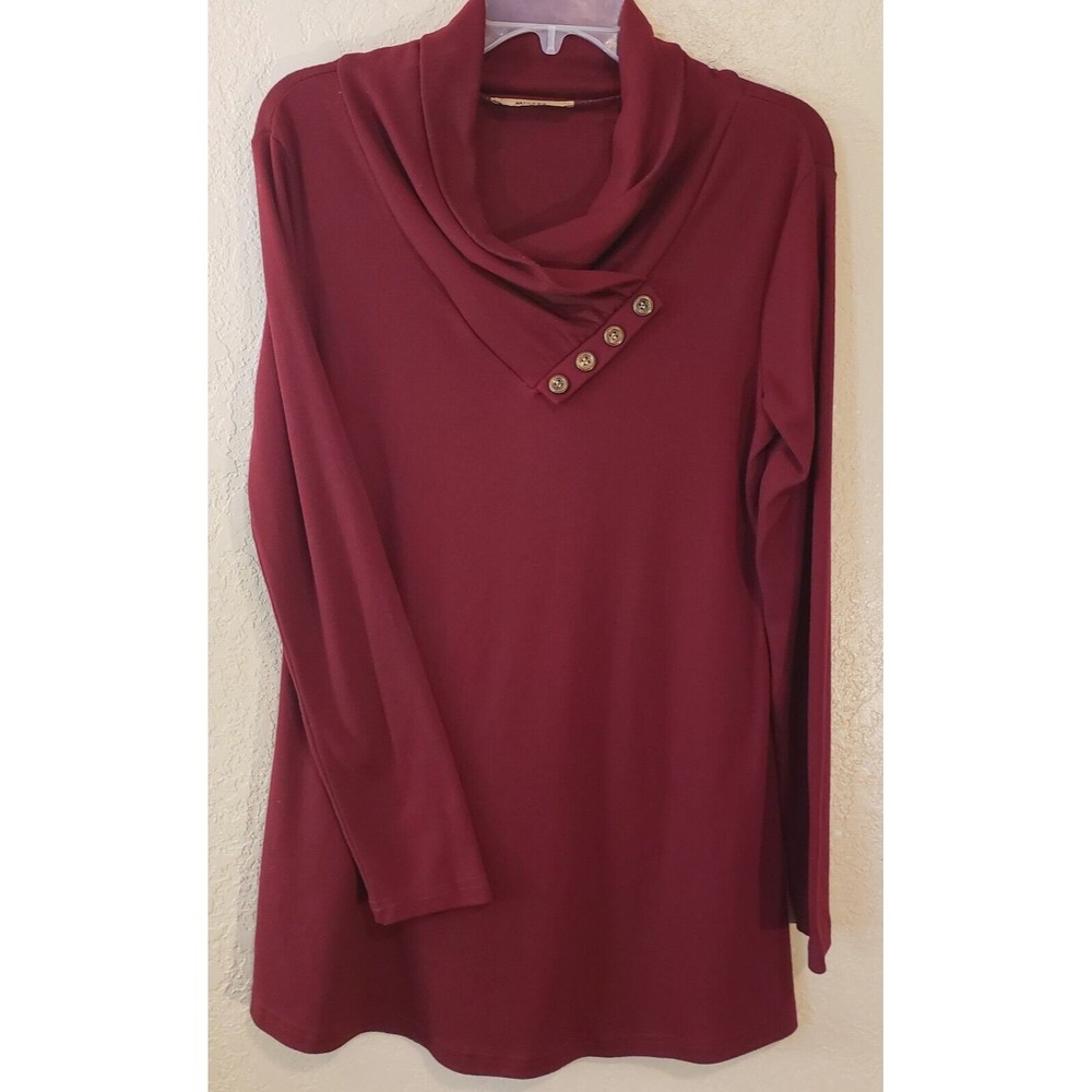 Miusey Womens Cowl Neck Tunic Sweater Sz M Maroon Long Sleeve